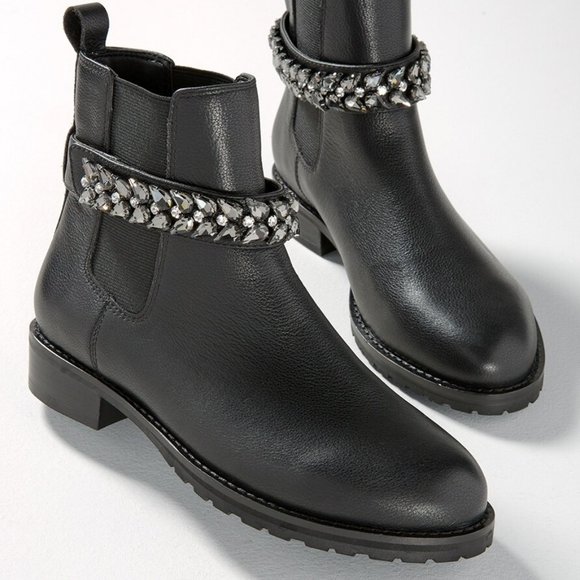 WHBM $200 Ankle Charm Chelsea Boots Removable Gem Strap 10 - Picture 1 of 7